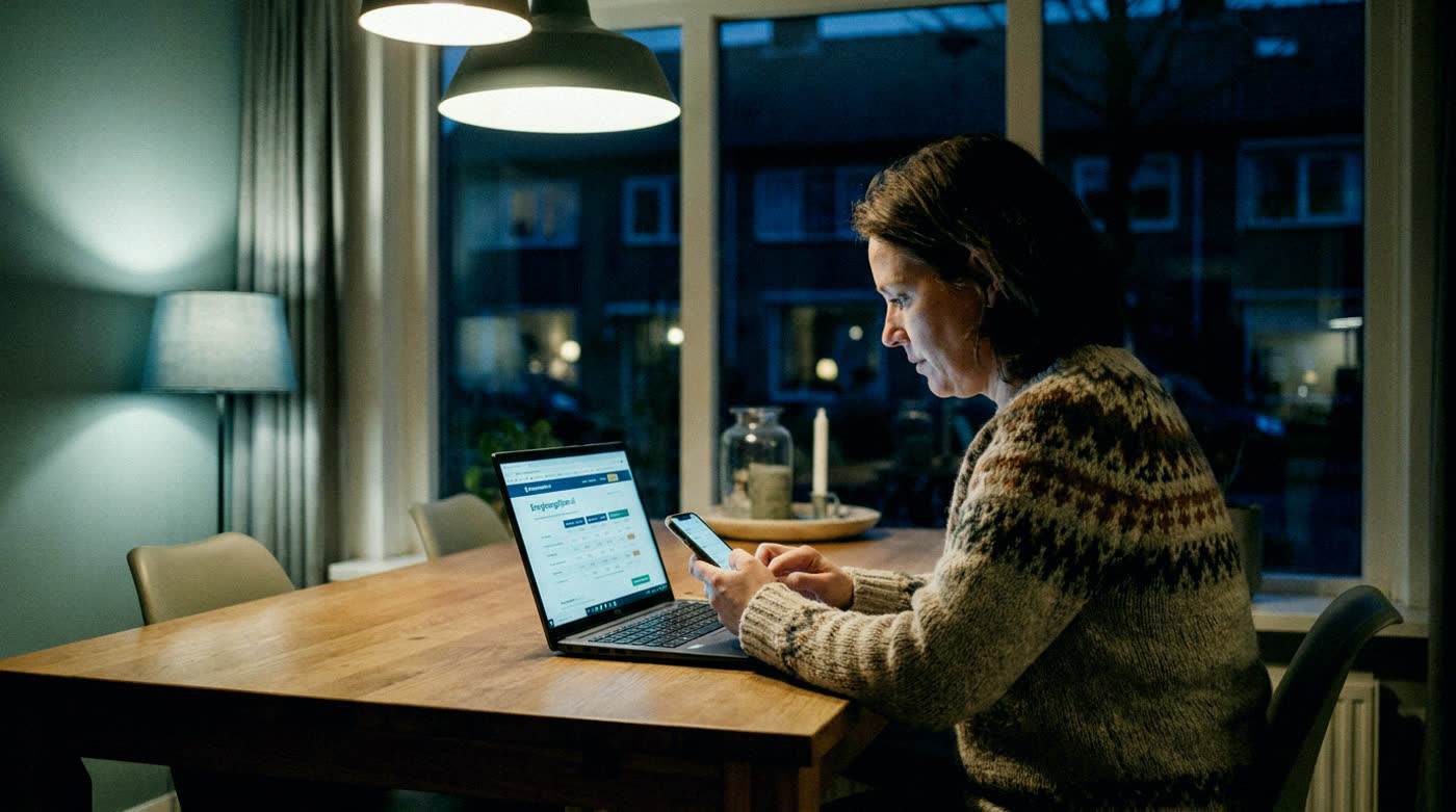 Een bewoner vraagt 's avonds offertes aan bij meerdere installateurs